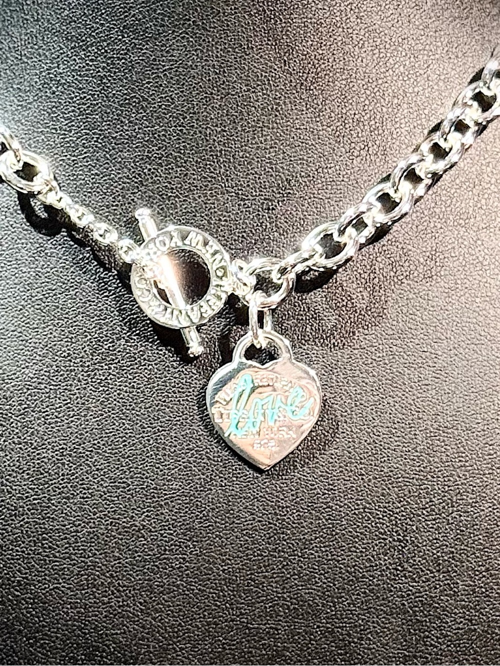 Silver Heart Charm Toggle Necklace - 18 Inches - Picture 3 of 6